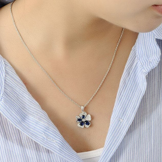 Pure 92.5 Sterling Silver Blue Sapphire Flower Pendant – Enumu