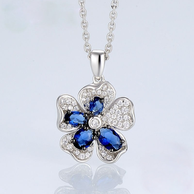 Pure 92.5 Sterling Silver Blue Sapphire Flower Pendant – Enumu