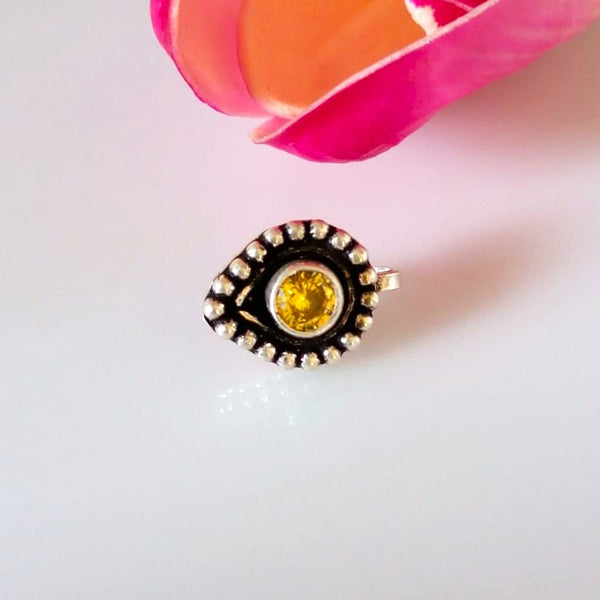 Handmade Pure Silver Citrine Drop Nose Pin ( Non - Pierced ) - Enumu