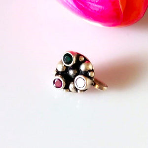 Pure Silver Multi Stone Nose Pin ( Non - Pierced ) - Enumu