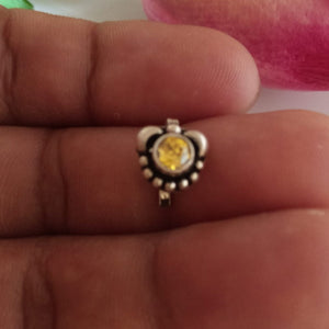 Pure Silver 92.5  Citrine Nose Pin ( Non - Pierced ) - Enumu
