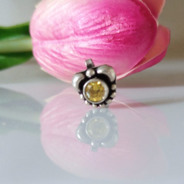 Pure Silver 92.5  Citrine Nose Pin ( Non - Pierced ) - Enumu