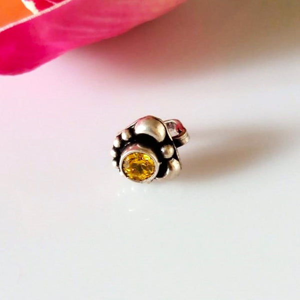 Pure Silver 92.5  Citrine Nose Pin ( Non - Pierced ) - Enumu