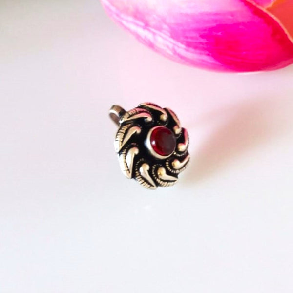 Pure Silver Garnet Big Nose Pin ( Non - Pierced ) - Enumu