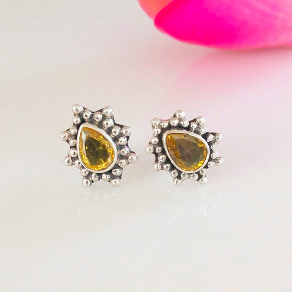 Citrine Pure Drop Silver Studs - Enumu