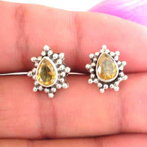 Citrine Pure Drop Silver Studs - Enumu