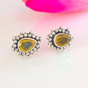 Citrine Pure Drop Silver Studs - Enumu