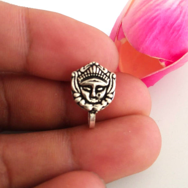 Handmade Pure Silver Maa Durga Nose Pin ( Non - Pierced ) - Enumu