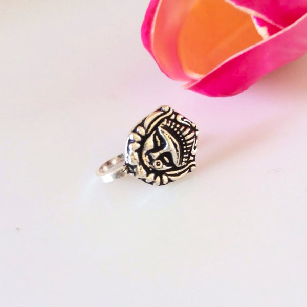 Handmade Pure Silver Maa Durga Nose Pin ( Non - Pierced ) - Enumu