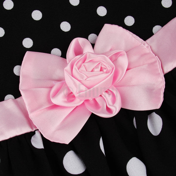 Black Polka Dot Pink Bow Dress - Enumu