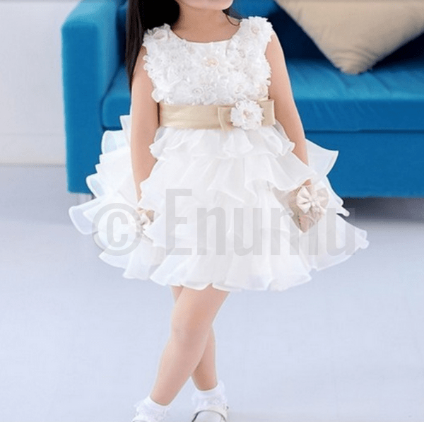 White Golden Bow Baby Girl / Toddler dress - Enumu