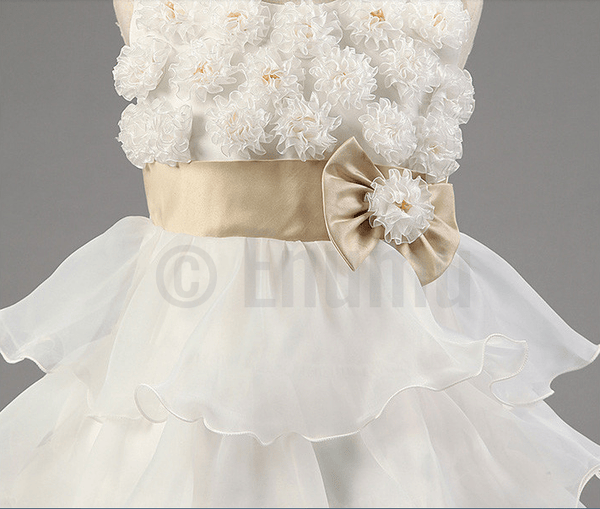 White Golden Bow Baby Girl / Toddler dress - Enumu
