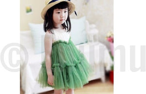 White Cotton Top and Green Net Dress - Enumu