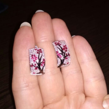 Sterling Silver Ruby and CZ Hoops - Enumu