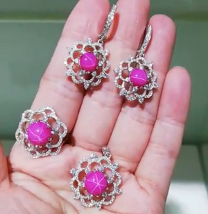 Pure 92.5 Sterling Silver Star Ruby Stone & CZ Dangle Earrings - Enumu