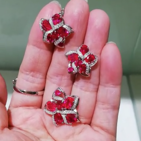 Pure 92.5 Sterling Silver Ruby Designer Flower Ring - Enumu
