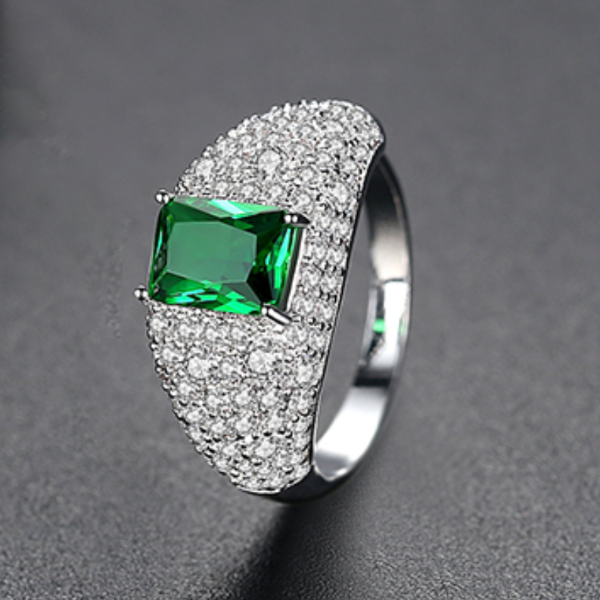 Princess 2ct Emerald Emerald Cut 9ct White Gold Three Stone Proposal Ring |  Jian London