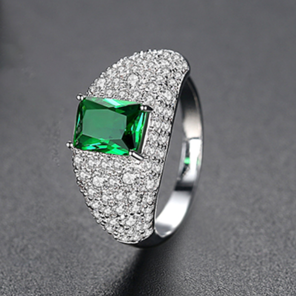 GJ Genuine Emerald Octagon Gemstone Ring 18K Rose Gold India | Ubuy