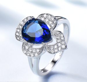 Pure 92.5 Sterling Silver Blue Sapphire Ring - Enumu