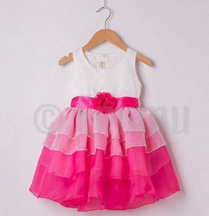 Bow knot with Rose Flower Pink Dress ( Ages 2 - 10) - Enumu