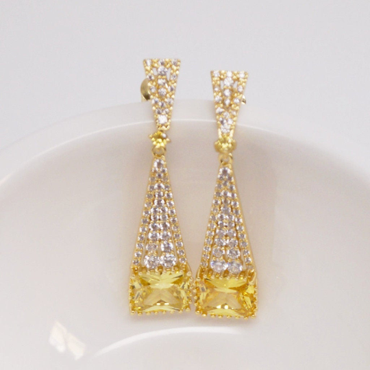 Yellow Citrine Square Dangle Earrings - Enumu