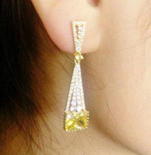 Yellow Citrine Square Dangle Earrings - Enumu