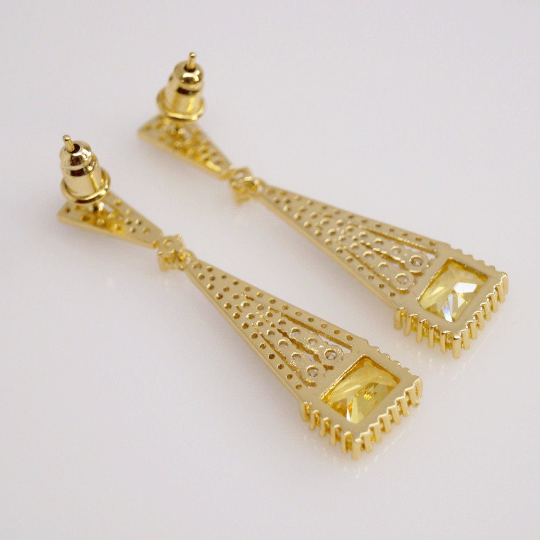 Yellow Citrine Square Dangle Earrings - Enumu