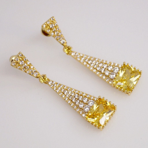 Yellow Citrine Square Dangle Earrings - Enumu