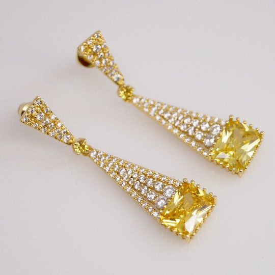 Yellow Citrine Square Dangle Earrings - Enumu