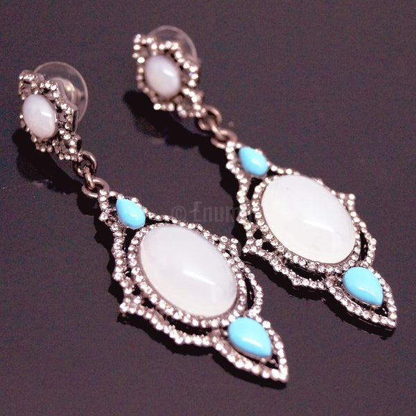Turquoise and Elegant Opal Dangle Earrings - Enumu