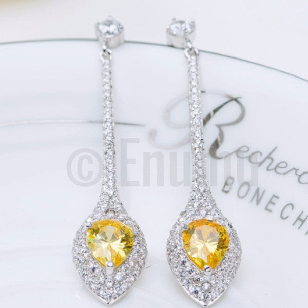 Yellow Stone Water Drop Earrings - Enumu