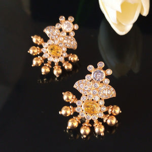 Pure Silver Designer Handmade Pearl Yellow Citrine Earrings - Enumu
