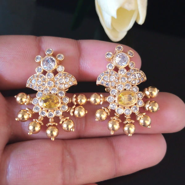 Pure Silver Designer Handmade Pearl Yellow Citrine Earrings - Enumu