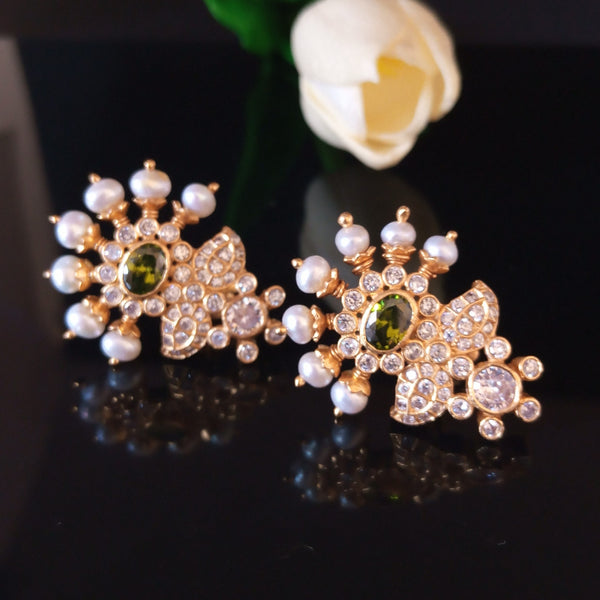 Pure Silver Designer Handmade Pearl Peridot Earrings - Enumu