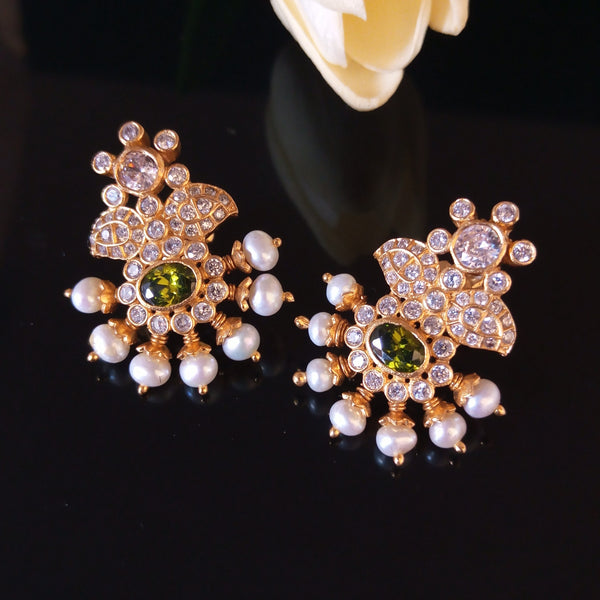 Pure Silver Designer Handmade Pearl Peridot Earrings - Enumu