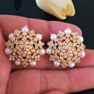 Handmade Pure Silver CZ Pearl Studs - Enumu