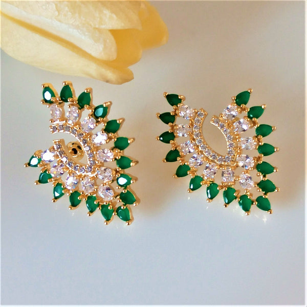 Big Emerald and CZ Studs /Earrings - Enumu