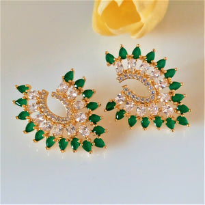 Big Emerald and CZ Studs /Earrings - Enumu