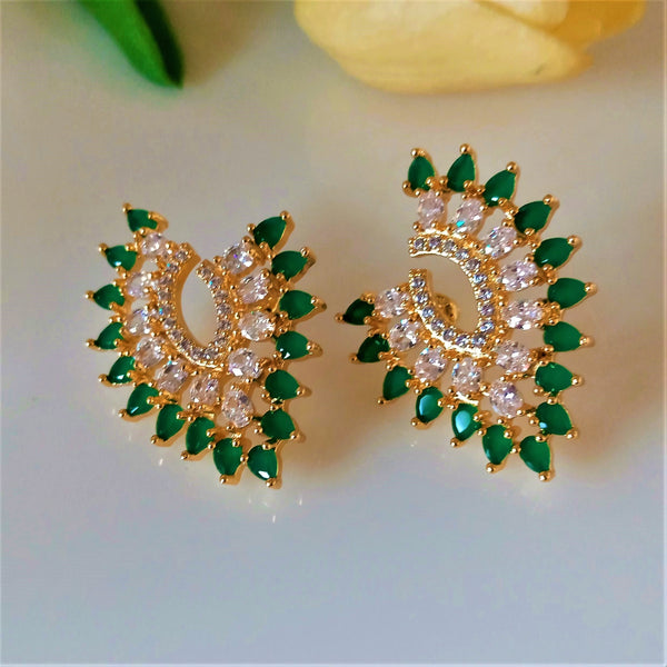 Big Emerald and CZ Studs /Earrings - Enumu