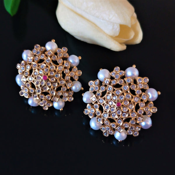 Handmade Pure Silver CZ Pearl Studs - Enumu