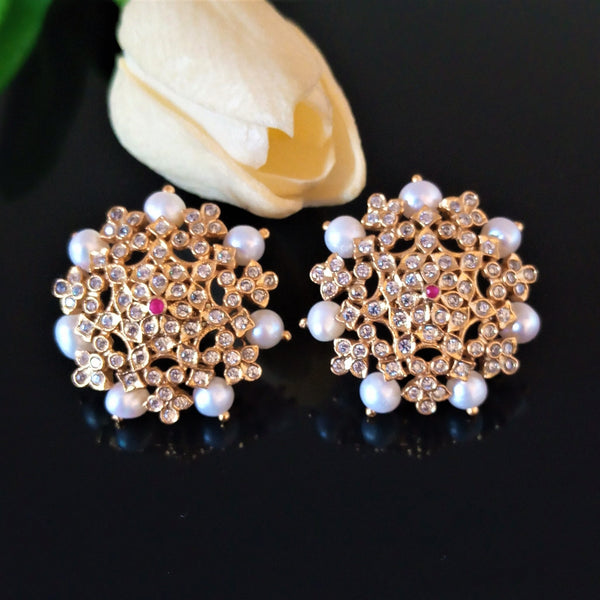 Handmade Pure Silver CZ Pearl Studs - Enumu