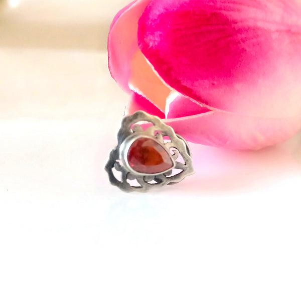Handmade Pure Silver Spassartine Nose Pin ( Pierced ) - Enumu