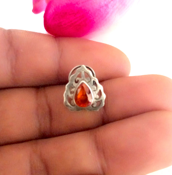 Handmade Pure Silver Spassartine Nose Pin ( Pierced ) - Enumu