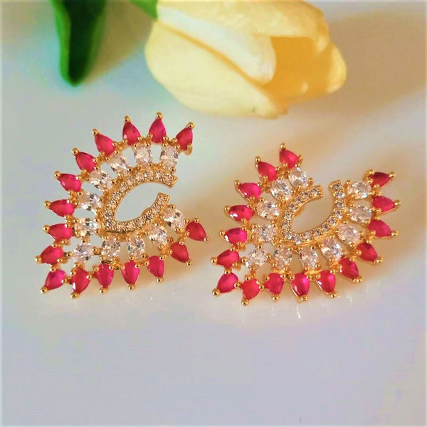 Big Ruby and CZ Studs/ Earrings - Enumu