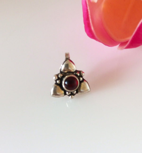 Handmade Pure Silver Red Spinel Nose Pin ( Non - Pierced ) - Enumu