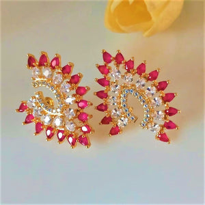 Big Ruby and CZ Studs/ Earrings - Enumu