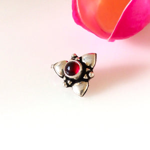 Handmade Pure Silver Red Spinel Nose Pin ( Non - Pierced ) - Enumu