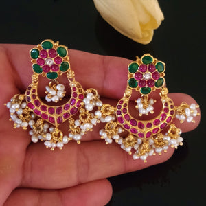 Handmade Emerald Ruby Pearl Dangle Earrings - Enumu