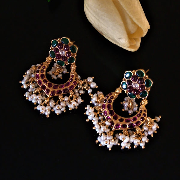 Handmade Emerald Ruby Pearl Dangle Earrings - Enumu