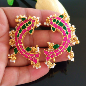 Handmade Pure Silver Kundan Fish Pearl Ghungroo Ear Cuffs - Enumu